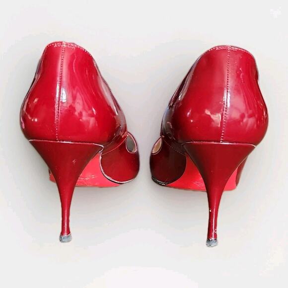 Christian Louboutin Yoyo red Patent Peep Toe Stiletto Pumps Size 39 No Box - Picture 4 of 10